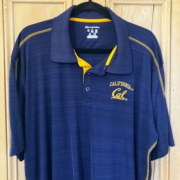Champion Mens Cal Berkeley Embroidered Polo Golf Shirt Size 2XL Blue Gold SP EXC - Picture 1 of 10